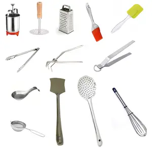 Dynore Stainless Steel 13 in 1 Perfect Kitchen Tool Combo Set - Potato Masher Mendu Vada Maker Spoon Rest Chimta Pakkad Tea Strainer Whisker Grater Silicon Spatula Zara paltaTong