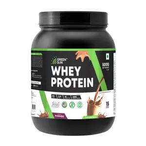 Green Sun 100% Whey Protein Powder 500g (Chocolate Flavor) | Imported Whey | Gold Standard | ed Enzymes | Enriched with BCAA | Healthy | Diet Friendly | Pack of 1