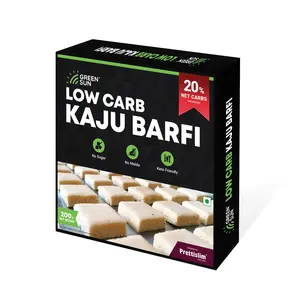 Green Sun Low Carb Kaju Barfi | 200 g | 2 g Net Carb Per Barfi Sugar Free | Guilt Free Sweet | Tasty Diet Burfi | Desi Ghee |Fresh Cashews | Kaju Katli