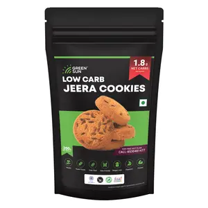 Green Sun Low Carb Jeera Cookies|200Gm | 0.6 g Net Carb Per Biscuit Sugar Free | Natural Sweetener Stevia |Healthy | High Fiber | Super Foods | Crispy