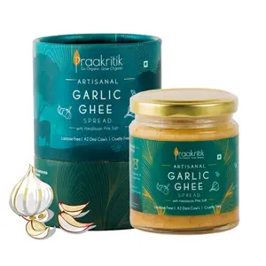 Praakritik Garlic Ghee Spread With n 200 ml | 93% A2 Desi Gir Cow's A2 Ghee | No | Garlic Bread Spread | Healthy Cooking