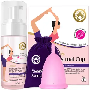 Mom & World Natural Intimate Foaming Feminine Hygiene Wash 120ml + Reusable Menstrual Cup (Large)