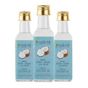 Praakritik Extra Virgin Coconut Oil Organic Natural Vegetarian High in Fibre & Natural Pack of 3 100Ml Each
