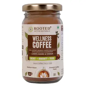 Rooted Instant Coffee Arabica coffee enhanced with Superfood Mushrooms (lion's Mane & Chaga - 15%) | -100 GM