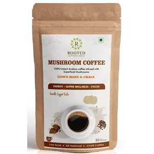 Rooted Instant Coffee Arabica coffee enhanced with Superfood Mushrooms (lion's Mane & Chaga - 30%)