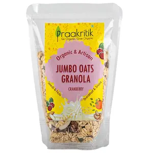 Praakritik Jumbo Oats Granola Cranberry Organic Pure Vegetarian Cranberry Flavour Healthy 300 Grams (Pack of 1)