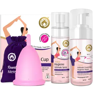 Mom & World Reusable Menstrual Cup (Medium) + Hygiene Intimate Spray 100 ml + Intimate Foaming Feminine Hygiene Wash 120 ml