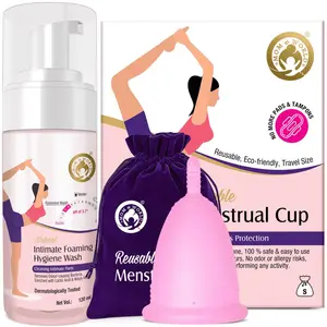 Mom & World Natural Intimate Foaming Feminine Hygiene Wash 120 ml + Reusable Menstrual Cup (Small)