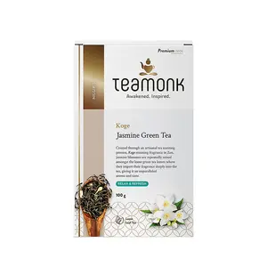 Teamonk - Koge Jasmine Green Tea Leaves 100g (50 Cups) | Sourced from High Mountain | With Green Tea Leaf & Freeze Dried Jasmin Flowers Natural Flavour