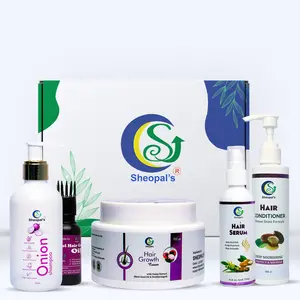 Sheopal's Ayurvedic Hair Care Kit Combo Pack for Control Hair Fall with Mool Hair Oil Onion Shampoo Hair Conditioner Hair Growth Cream & Hair Serum - Rakhi Gift For Brother & Sister Pack Of 5