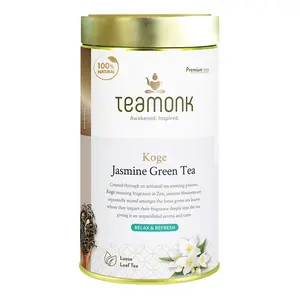 Teamonk Koge High Mountain Jasmine Green Tea Whole Leaf - 200 gm Box (100 Cups) with GreenTea Loose Leaves and Freeze Dried Jasmin Flowers for Natural Flavour Antioxidant Rich