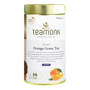 Teamonk Sozen High Mountain Orange Fruit Green Tea Box - 50 Biodegradable Pyramid Tea Bags Filled With Whole Losoe Leaves. Rich in Vitamin C High in Antioxidant