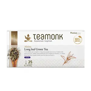 Teamonk Ahina USDA Certified Organic Darjeeling Green Tea - 25 Biodegradable Pyramid Tea Bags Filled With Whole Loose Leaves