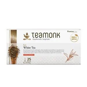 Teamonk Sei Nilgiri High Mountain White Tea Bag Pack - Box of 25 Biodegradable Pyramid Tea Bags with Whole Leaves for a perfect cup of Tea. Antioxidant Rich
