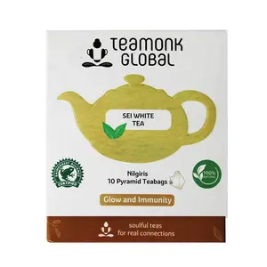 Teamonk Sei High Mountain Nilgiri White Tea Box -10 BioDegradable Tea Bags Pack with Best Whole Tea Leaves. Makes 100% Natural Cup of Antioxidant Tea. Tea Bag . Tea Box
