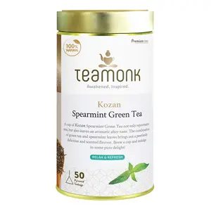 Teamonk Kozan High Mountain Spearmint Green Tea Box - 50 Biodegradable Pyramid Tea Bags Filled With Whole Loose Leaves. and can be included in Diet.