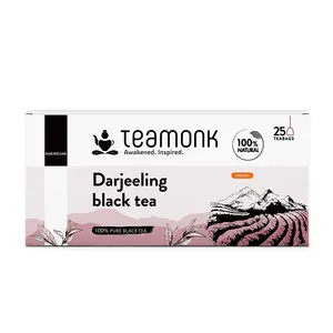 Teamonk USDA Certified Organic Darjeeling Black Tea - 25 Tea Bags Filled With Whole Loose Leaves. Antioxidant Properties.