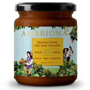 Daarzel Ambriona Vegan Hazelnut Butter with Dark Chocolate | Healthy Chocolate Spread | No Palm Oil | 50% Hazelnut Content | 200gm