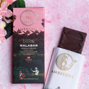 Daarzel Ambriona Dark Milk Bar Sugar Free Chocolate 55% Cocoa Malabar Origin Chocolates with Hazelnut Sweetened with Stevia 50g Gift Pack