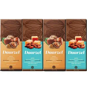Ambriona Vegan Dark Chocolate 45% Mild Cocoa Hazelnut and Caramelised Almond with Sea Salt | Daarzel Pack of 4 |