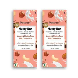 Daarzel Vegan And Milk Chocolate Nutty Bar 45% Indian Origin Cacao | Hazelnut + Cashews + Quinoa + Oat Milk | Pack Of 2