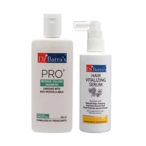 Dr Batra's Hair Vitalizing Serum 125ml and Pro+ Intense Volume Shampoo - 200 ml (Pack of 2 Mena and Women)