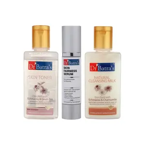Dr Batra's Skin Toner - 100 ml Natural Cleansing Milk - 100 ml and Skin Fairness Serum - 50 g (Pack of 3 for Men and Women)