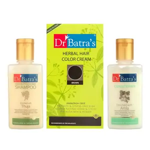 Dr Batra's Herbal Hair Color Cream- Brown Dandruff Cleansing Shampoo - 100 ml and Conditioner - 100 ml (Pack of 3 Men and Women)