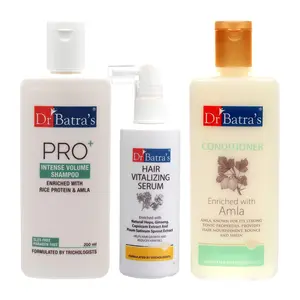 Dr Batra's Pro+Intense Volume Shampoo 200ml Conditioner 200 ml and Hair Vitalizing Serum 125 ml (Pack of 3 Men and Women)