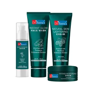 Dr Batra's Skin Fairness Serum - 50 G Face Wash - 100 gmNatural Skin  Cream - 100 gm and Intense Moisturizing Cream -100 G (Pack of 4)