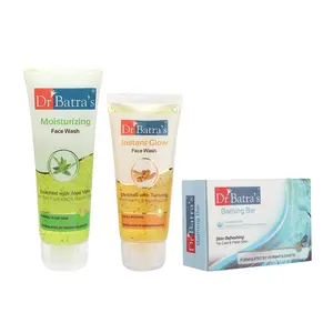 Dr Batra's Face Wash Moisturizing - 100 gm Face Wash - 50 gm and Skin Refreshing Bathing Bar - 125 gm (Pack of 3 for Men and Women)