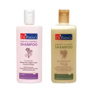 Dr Batra's Dandruff Cleansing Shampoo - 200 ml and HairFall Control Shampoo- 200ml (Pack of 2 for Men and Women)