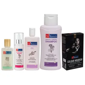 Dr Batra's Serum-125 ml Conditioner - 100 ml Oil- 200 ml Nourish Hair Color Black and Shampoo - 500 ml