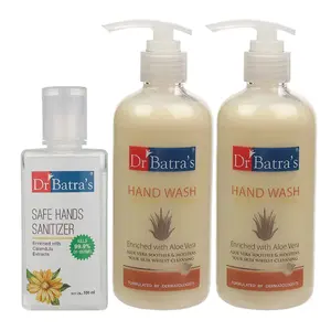 Dr Batra's Hand Wash|Aloe Vera| - 300 ml (Pack of 2) and Safe Hand Sanitizer|Calendula Extracts - 100 ml