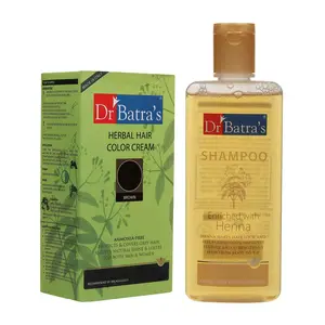 Dr Batra's Herbal Hair Color Cream Brown 130 G And Normal Shampoo 200 ml (Pack Of 2 Men And Women)