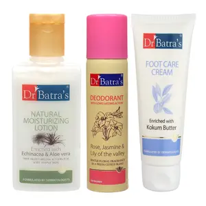 Dr Batra's Natural Moisturising Lotion 100 ml Deo For Women 100 G and Foot Care Cream 100 ml(Pack of 3 For Women)