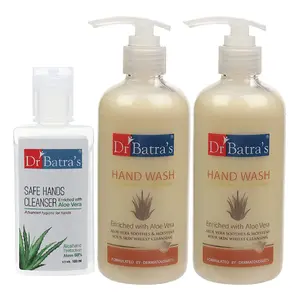 Dr Batra's Hand Wash|Aloe Vera|- 300 ml (Pack of 2) and Safe Hands Cleanser|Aloe vera - 100 ml