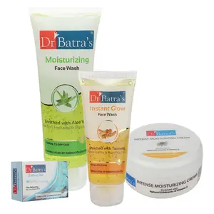 Dr Batra's Face Wash Moisturizing - 100 gm Face Wash - 50 gm Skin Refreshing Bathing Bar - 125 gm and Intense Moisturizing Cream -100 G (Pack Of 4 For Men And Women)