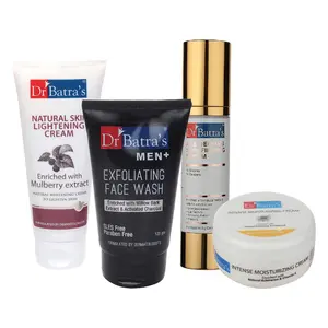Dr Batra's Age Defying Skin Firming Serum - 50 G Men+ Exfoliating Face Wash - 125 G Natural Skin  Cream - 100 gm and Intense Moisturizing Cream -100 G (Pack of 4)