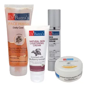Dr Batra's Skin Fairness Serum - 50 G Face Wash Daily Care - 200 gm Natural Skin  Cream - 100 gm and Intense Moisturizing Cream -100 G (Pack of 4)
