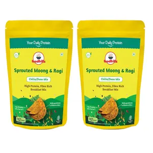foodfrillz High Protein Sprouted Moong with Ragi Healthy Chilla / Dosa/ Salted Pancake Breakfast Mix Combo Pack (70 g x 2)