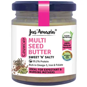Jus Amazin Crunchy Seed Butter  Multi Seeds, with Flax and Sunflower Seeds (200g) | 29.2% Protein | Clean Nutrition | 85% Mixed Seeds | Rich in Omega-3 | No Refined Sugar | Zero Chemicals | Vegan & Dairy Free | 100% Natural