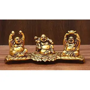 RR TRADING COMPANY Metal Three Laughing Buddha Set Decor | Feng Shui Laughing Buddha for Money and Wealth and Good Luck | Decorative Idol Statue Showpiece for Home Decoration - Size : 20 X 8 cm
