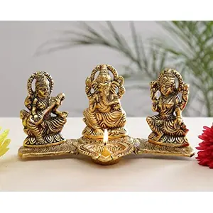 RR TRADING COMPANY Decorative Unique Handicraft Laxmi Ganesh Saraswati Idol Showpiece Oil Lamp Diya Deepak Deepam Metal Statue Sculpture