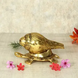 RR TRADING COMPANY Sankh Tortoise Beautial Gold Polish Metal Vastu Luck and Prosperity Worship/Home/Temple/Offcie/Home Decoration/Worshiping/Gifting Purpose Item