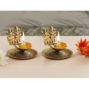 RR TRADING COMPANY Metal Laxmi Ganesh Hand Diya with for Pooja or as Puja Article Hath Deepak (3X3 inch, Gold, Pack of 1)