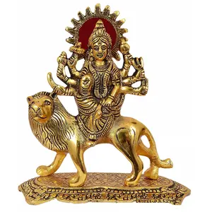 RR TRADING COMPANY Durga Maa Hindu Goddess Religious Metal Statue Idol Sculpture (Gold Antique)