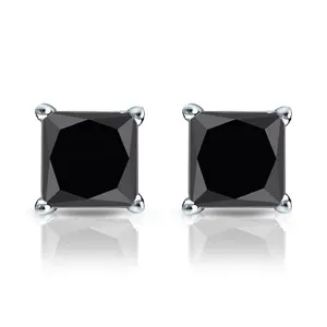 Saasvi Jewels 925 Solitaire Collection Sterling Silver and Cubic Zirconia Square Princess Black StoneStud Earrings for Women Girls