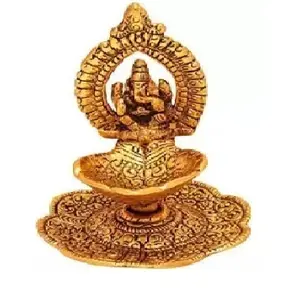 RR TRADING COMPANY Golden Metal Ganesha Diya Hand Shape Diya for Home and Office Temple, Table Diya, Hath Diya (Height: 4.5 inch)