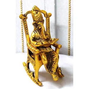 RR TRADING COMPANY Golden Lord Ganesha Statue Sitting On A Chair and Reading Ramayan Figurine of Lord Ganesh for Home Decorative and Gifts (6 inch, Gold)